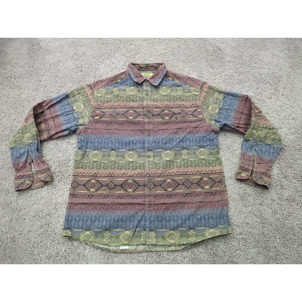 Cabela's Shirt Mens Large Multi‎ Deerskin Soft Chamois Long Sleeve Aztec Stripe